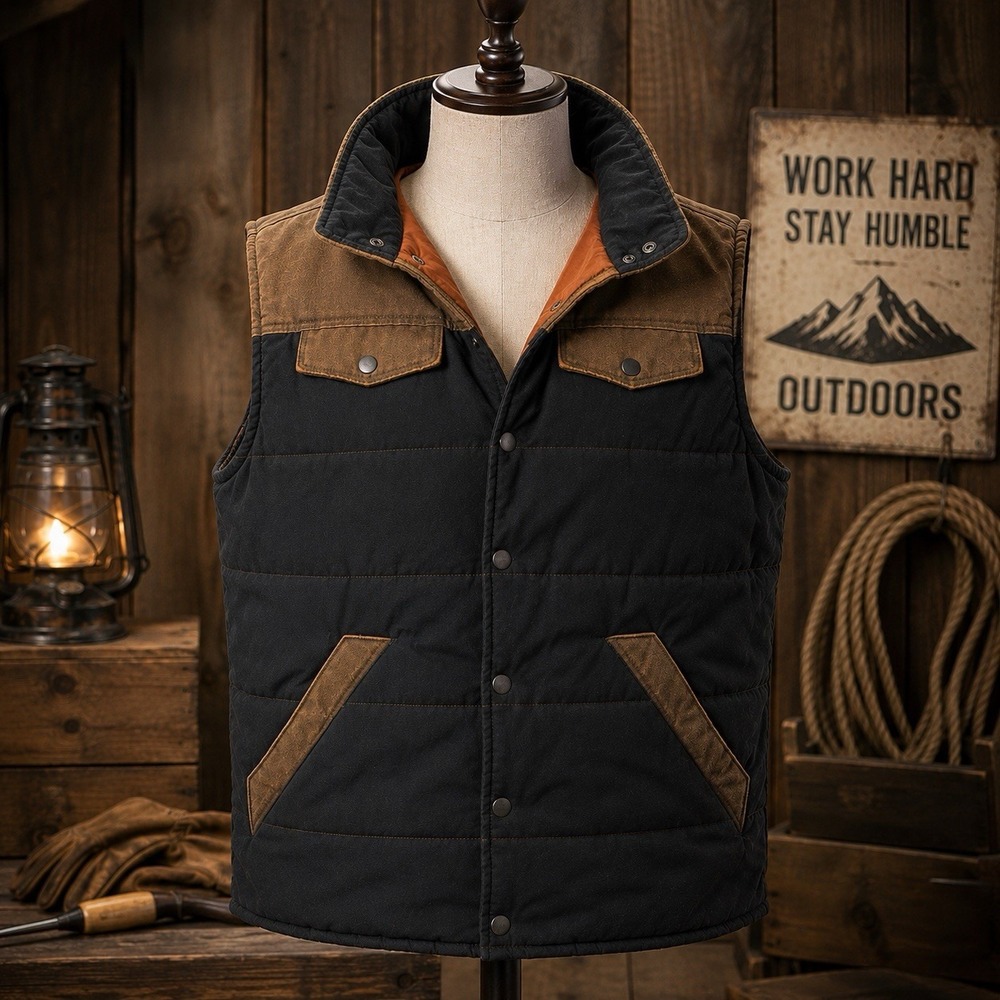 Clearwater Outfitters Mens Quilted Puffer Vest M Black Brown Workwear Outdoor